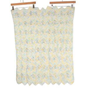 Handmade Crochet Baby Blanket Yellow Green White Zig Zag Chevron Soft Nursery